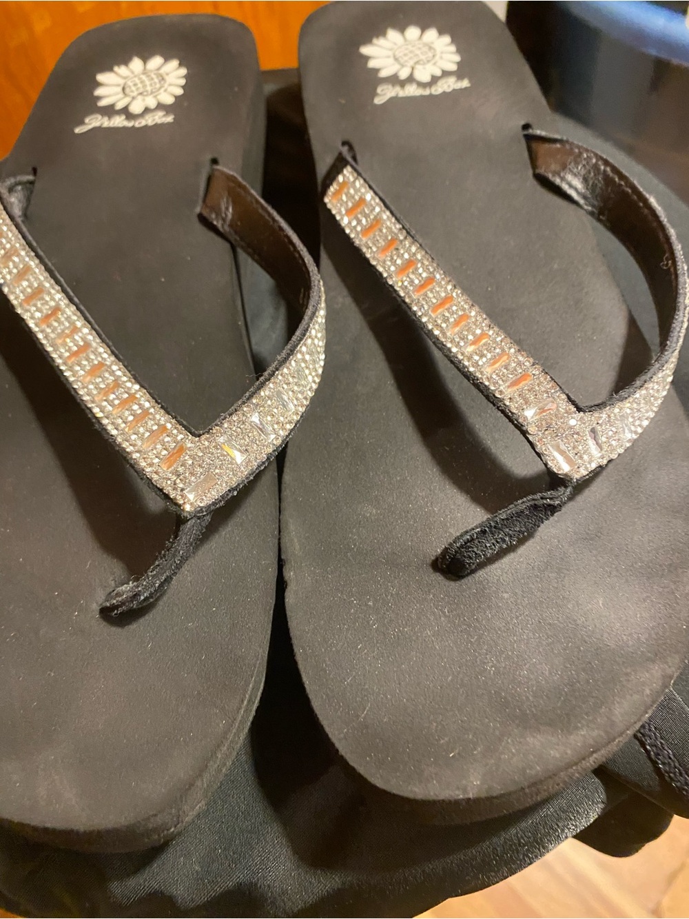 Yellow Box Black Rhinestone Strap Sandals - Picture 3 of 6